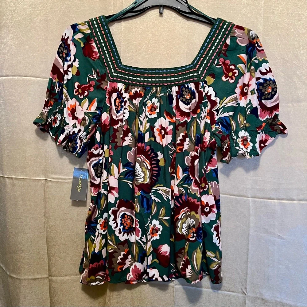 Style & Co for Macy’s Plus-Size Crochet-Trimmed Top in Bloom Green. NWT Perfect - Picture 11 of 16